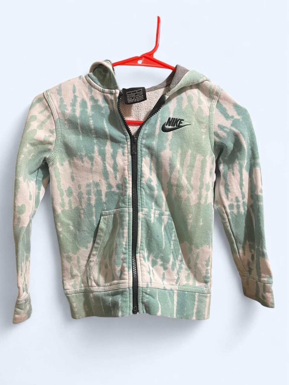 Nike Kids Green and Cream Tie-Dye Full Zip Hoodie